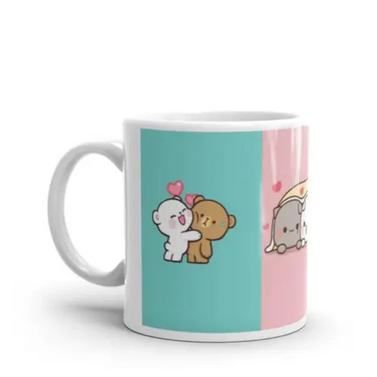 Cute Cat Couple Printed Ceramic Milk Mug – 300ml White Mug for Cat Lovers, Romantic Gift for Him & Her