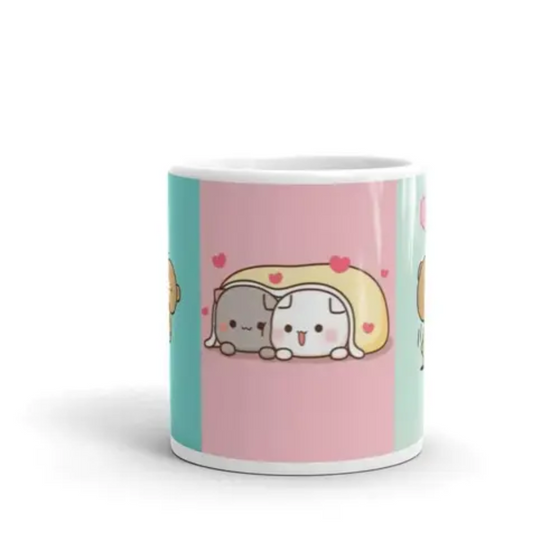 Cute Cat Couple Printed Ceramic Milk Mug – 300ml White Mug for Cat Lovers, Romantic Gift for Him & Her